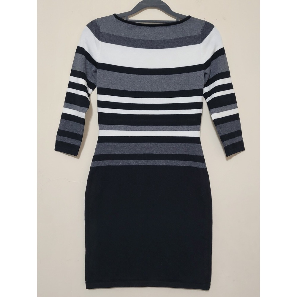 Lauren Ralph Lauren Womens Sweater Dress Size PXS Black Striped Midi Bodycon - Picture 6 of 11